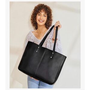 S zone szone black leather tote/briefcase - large bucket bag purse pocketbook